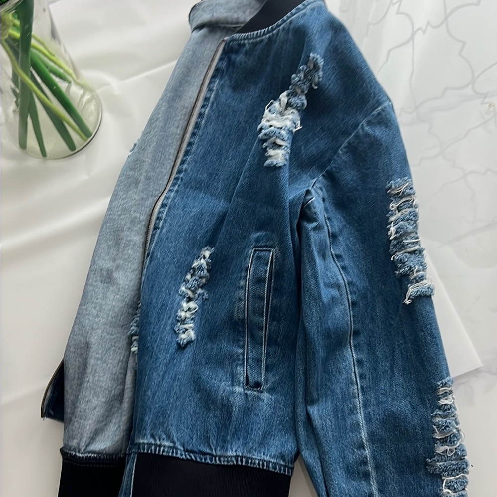 Fashion Nova Blue Distressed Jean Jacket